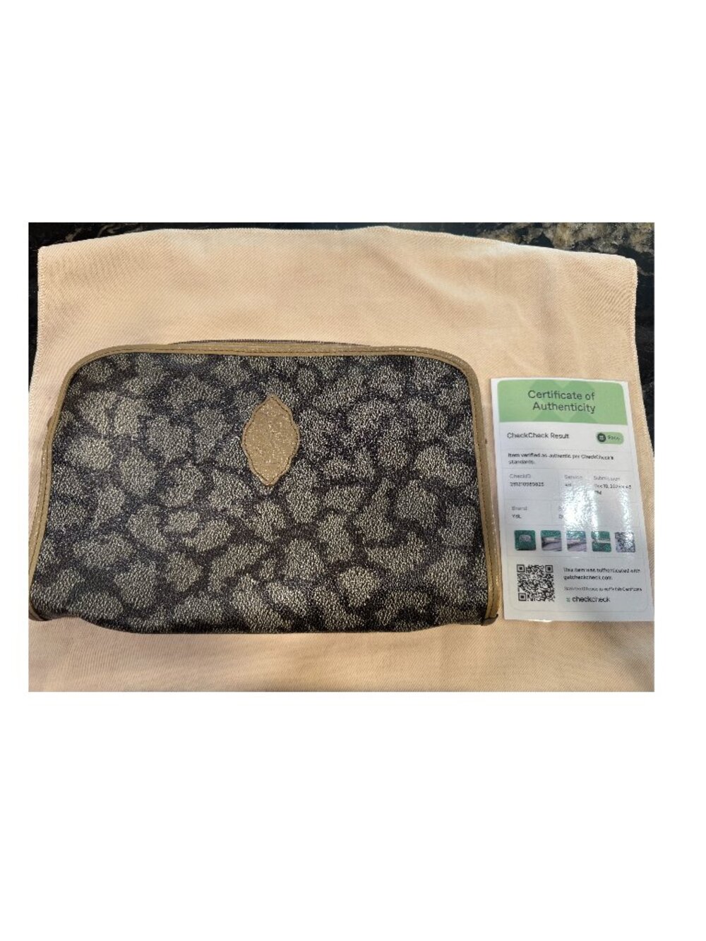 YSL Yves Saint Laurent Giraffe Print Zip Pouch with COA
